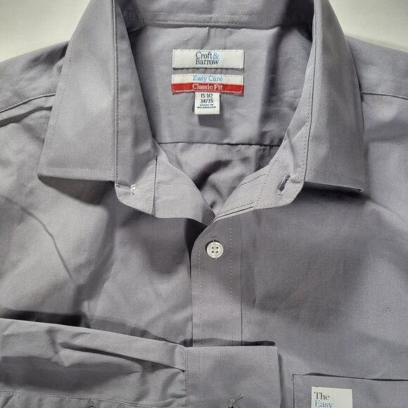 Croft & Barrow Men's 15.5 34/35 Classic Fit Gray Long Sleeve Dress‎ Shirt - Picture 1 of 8